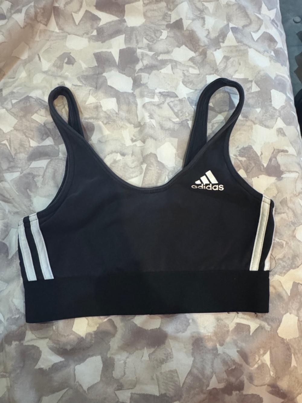 adidas Black Sports Bra with White Accent Stripes